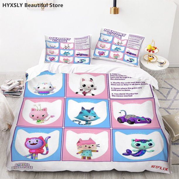v2004 Bed Sheets Gabby's Dollhouse Bedding Set Cartoon Pillowcases Quilt Cover For Girl Kids Gift Sing Twin Full Queen Cute Kawaii Duvet Cover 3-Piece Bedding Set (1 Duvet Cover + 2 Pillow Shams) Bed