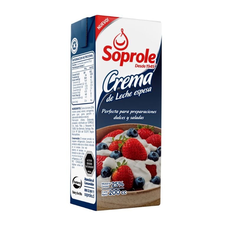 Crema De Leche Natural Espesa Larga Vida 200 g Soprole
