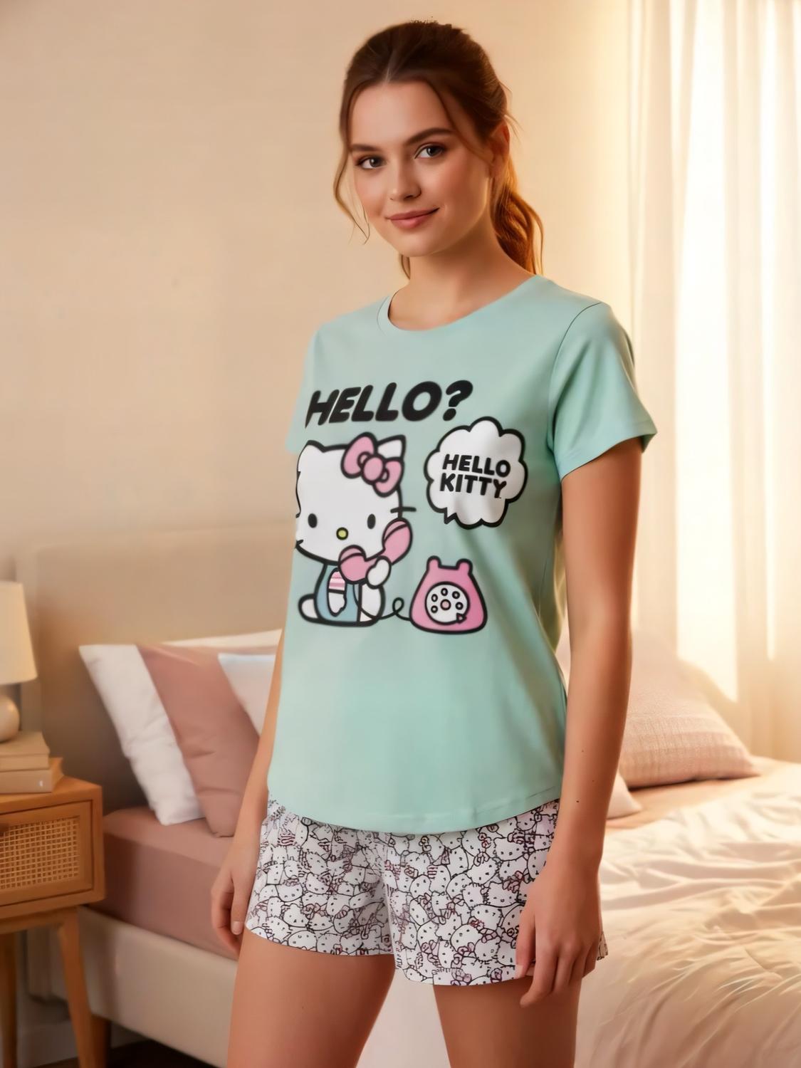Pijama Mujer Hello Kitty Verde M
