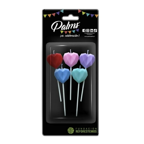 Set 5 velas corazones colores pasteles