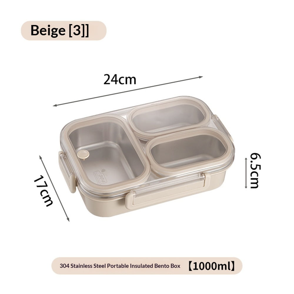 Xusx111 - Caja De Almuerzo De Acero Inoxidable Para Niños Y Adultos A Prueba De Fugas 3 Compartimentos Recipiente De Almuerzo De Metal - Caja Bento De Acero Inoxidable 18/8 - Ideal Para La Escuela, La