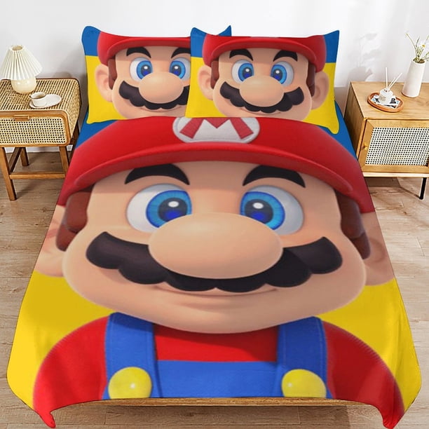 Super Mario 3-Piece Comforter Set for Bedroom Super Mario Bedding Set for Kids Adults Soft Microfiber Duvet Cover Set with Zipper Closure