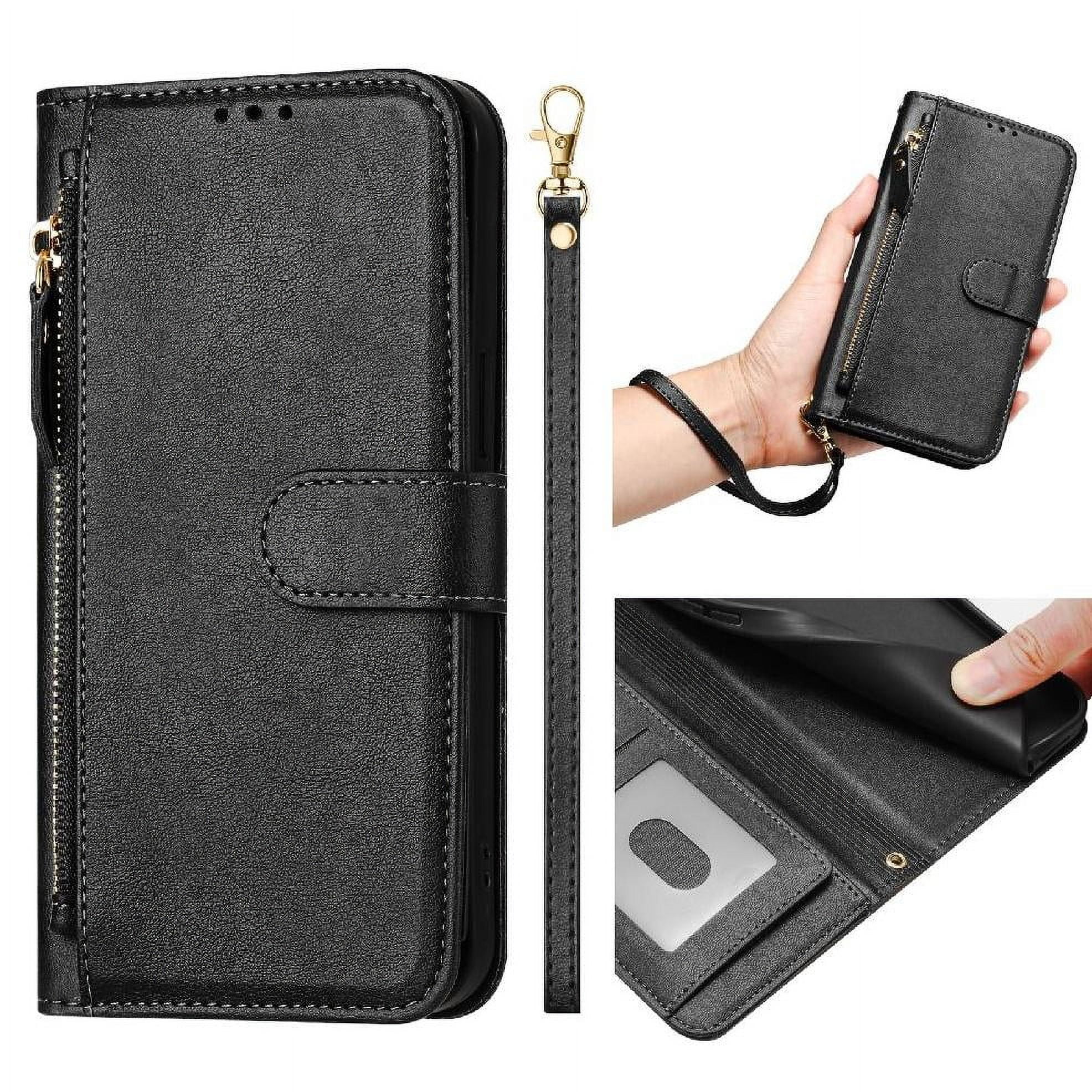 Foxdock - Funda Tipo Billetera Para Samsung Galaxy M60s Con Cremallera Portatarjetas Soporte Correa De Muñeca Cuero Negro