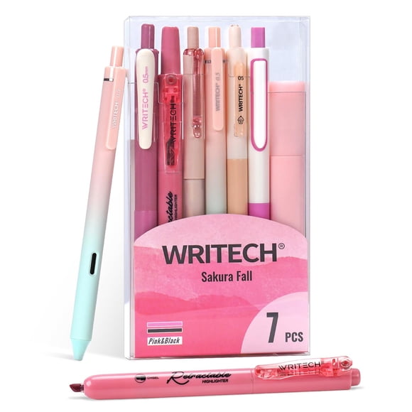 Set de bolígrafos e iluminadores de gel WRITECH para diario, 7 unidades, varios colores