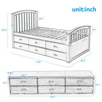 M&Ms - Orisfur. Twin Size Platform Storage Bed Solid Wood Bed With 6 Drawers