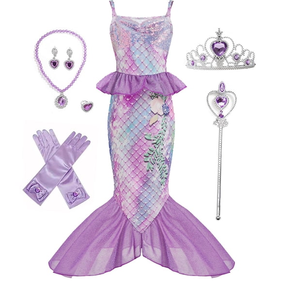 Disfraz de princesa Gesikai para niñas pequeñas, sirena, de 4 a 6 años