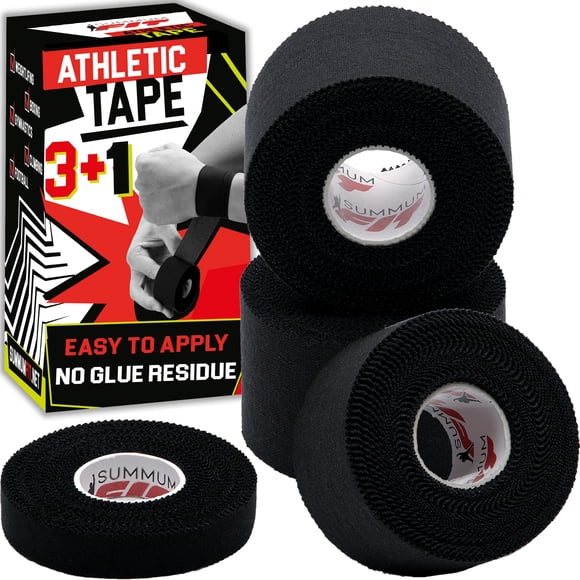 Cinta deportiva Summum Fit negra extremadamente fuerte, 8 rollos y cinta adhesiva para 2 dedos