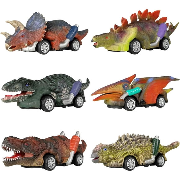 Autos dinosaurio DINOBROS Pull Back, 6 piezas, 5 in