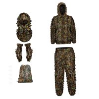 Magideal - Traje Ghillie Máscara De Cara Completa Guantes Conjunto Traje Capucha Pantalones Woodland Chaqueta Ligera Traje De Camuflaje 3D Frondoso Para Hallowee , M L Ml