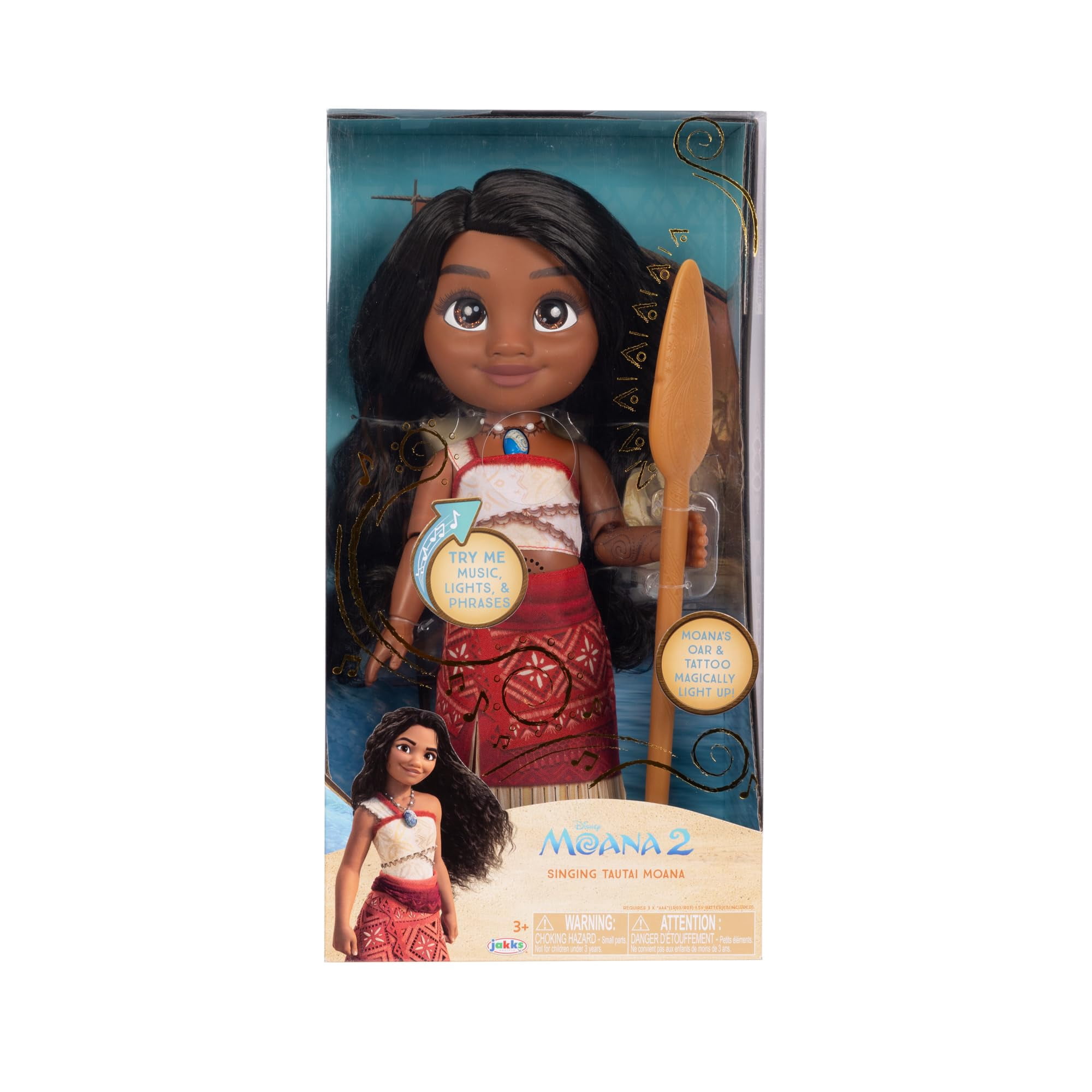 Muñeca Disney Moana 2 Cantante Moana Con Remo Que Se Ilumina 14" Con 3 Pilas Aaa