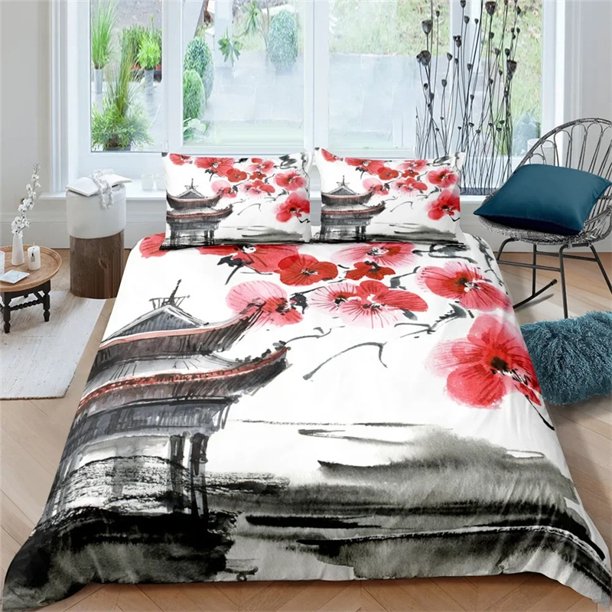 Cherry Blossom Flower Bedding Set Boys Girls Duvet Cover Pillowcase Bed boys Teen Adults