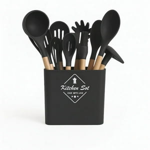 Estilodomus - Set 12Pcs Utensilios De Cocina De Silicona Antiadherentes Negro