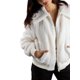 thumbnail image 2 of Jess por Meiko Chaquetas de Mujer Manga Larga Cuello Sobredimensionado Bolsillos Frontales Cremallera Chaqueta Bomber de Felpa XL Blanco, 2 of 6