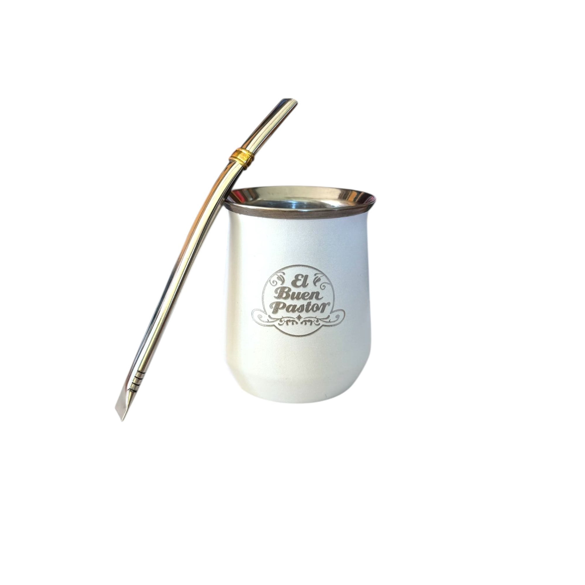 El Buen Pastor - Mate Acero Inoxidable Blanco Con Bombilla