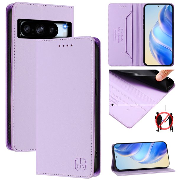 Funda Billetera con Soporte para Google Pixel 8 Pro Bloqueo RFID Plegable Morado claro