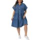thumbnail image 2 of Vestido de mezclilla para mujer de talla grande Agnes Orinda, vestido babydoll de manga corta con botones, dobladillo escalonado, línea A casual, con bolsillos, 2X azul, 2 of 6