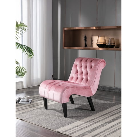 M&Ms - Coolmore Modern Velvet Armless Accent Living Room Chair / Leisure Chair,Upholstered Fabric Button Comfortable Chair With Wooden Legs For Bedroom, Living Room, Office (Pink Velvet)