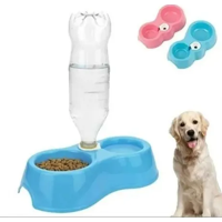 Genérico - Plato Doble Con Dispensador Agua Mascotas Color Azul