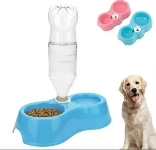 Genérico - Plato Doble Con Dispensador Agua Mascotas Color Azul