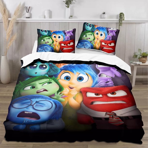 Inside Out 2 Quilt Set FullSoft Lightweight Quilts Quilted Bedspreads3 Pieces Set Queen SizeColorful Cartoon Print All Season