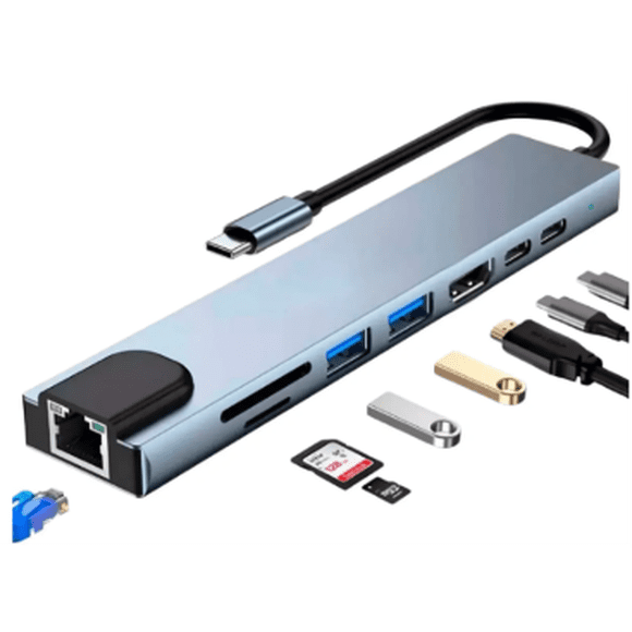 Hub Adaptador Usb Tipo C 8 En 1 Para Mac Macbook Windows