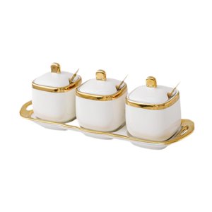 Magideal - Tarros De Cerámica Para Especias, Azucarero Pequeño, Elegante Caja De Condimentos Para Pimienta, Práctica Con Tapa, Cuchara, Sales A Prueba De Polvo, Oro
