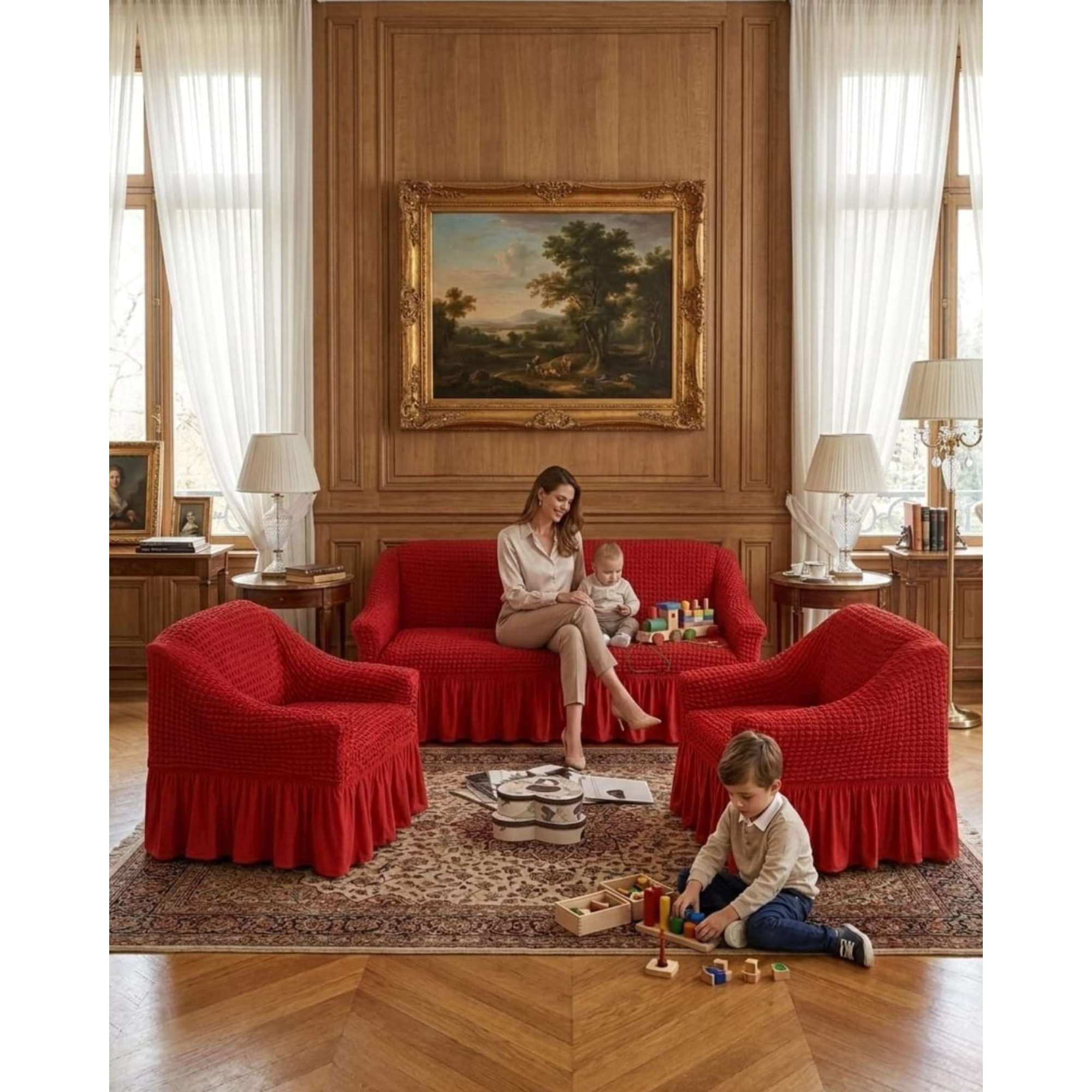 Mylhogar - Juego De Fundas De Sillón Turcas 3+1+1 Elásticas Ajustables