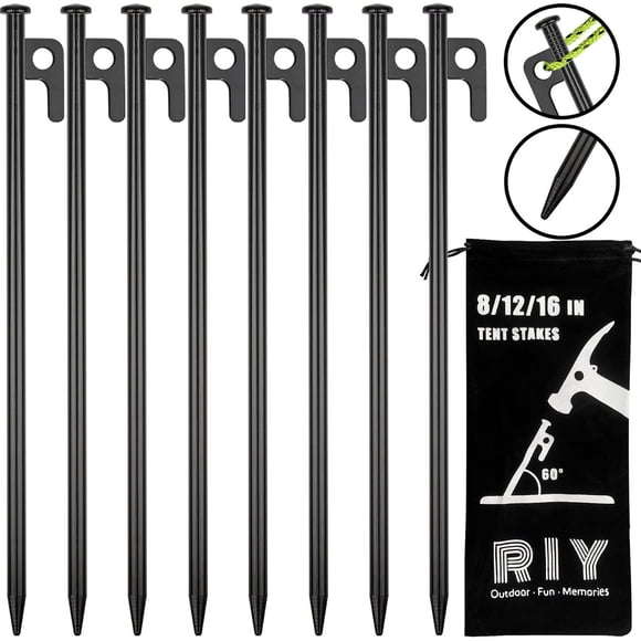 Estacas para carpa RIY, 8 unidades, 12 pulgadas, acero forjado