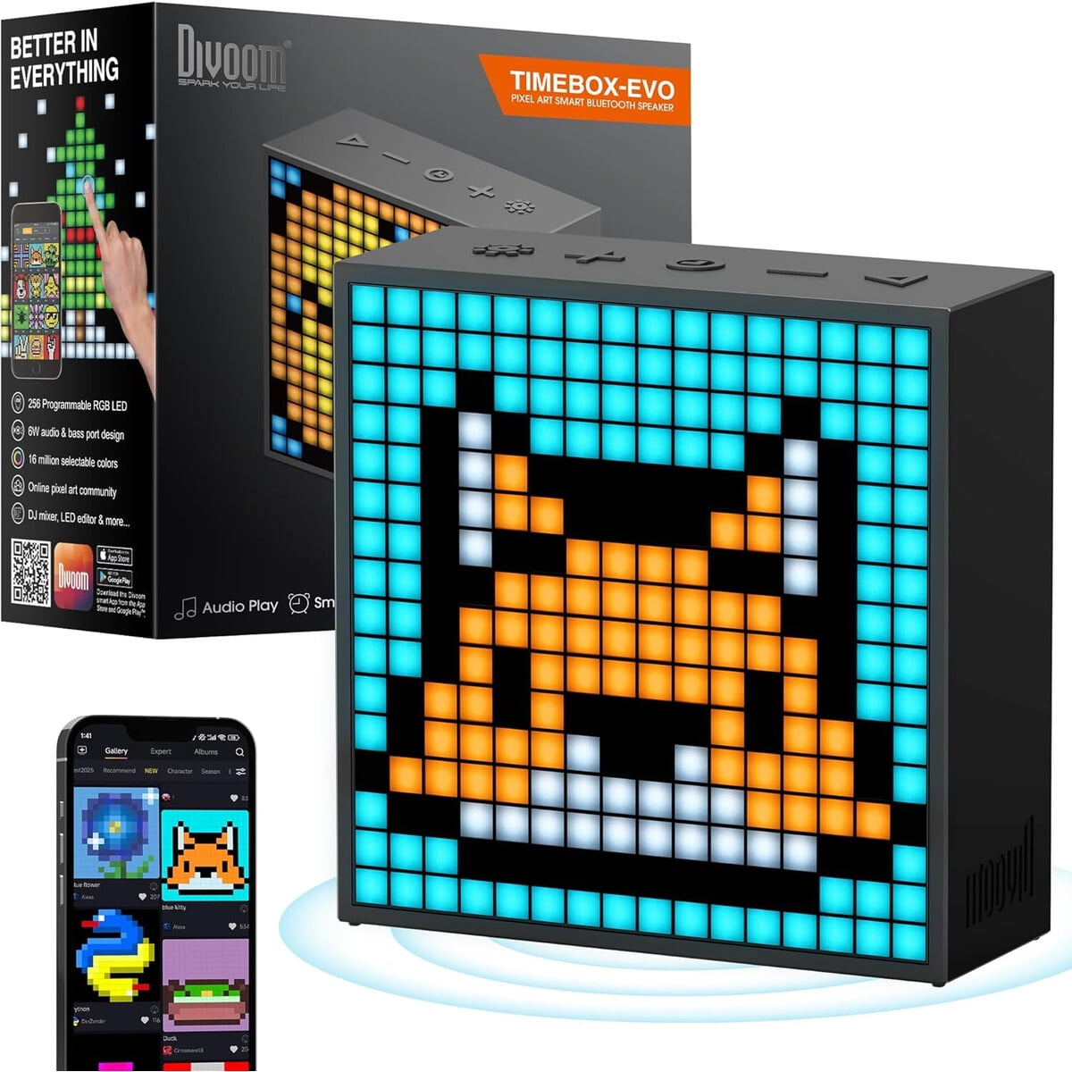 Parlante Bluetooth Divoom Timebox Evo 16x16 Pixel Art Rgb