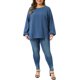 thumbnail image 4 of GRACIA Y GRANDEZA Disfraces de Halloween Blusa de Gasa con Lunares Suizos para Mujer Tallas Grandes Cuello Redondo Manga de Linterna con Detalles de Pompones 2X Gris Azul, 4 of 8
