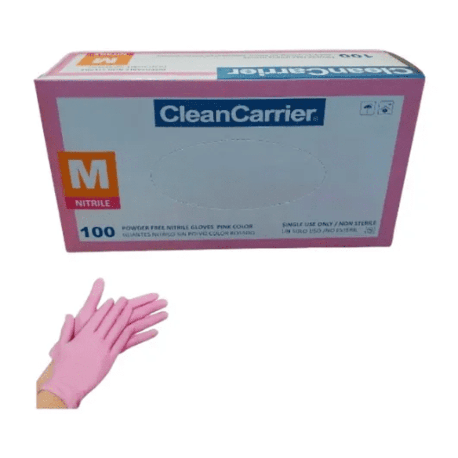 Cleancarrier - Guante Nitrilo Rosado Talla M 100 Unidades