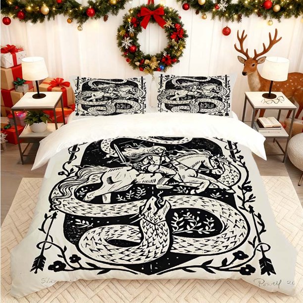 Dragon Slayer Wood Carving Printed Duvet Cover Set Bedding Including Duvet Cover and Pillowcases Multi-color Print Suitable for All Seasons Ideal for Home and G