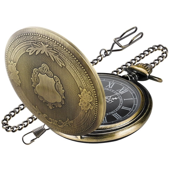 Reloj de bolsillo Realpoo de bronce con cuarzo, esfera negra