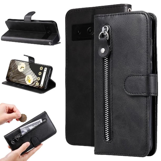 Funda con Cremallera para Google Pixel 7 Pro, Carcasa Cartera de Cuero PU con Soporte y Tarjetero