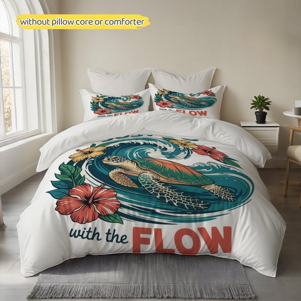Tropical Sea Turtle Wave Printed Duvet Cover Set Delicate And Elegant 100% Polyester Duvet Cover Soft And Fine Elegant And Generous Fluffy And Breathable Machin