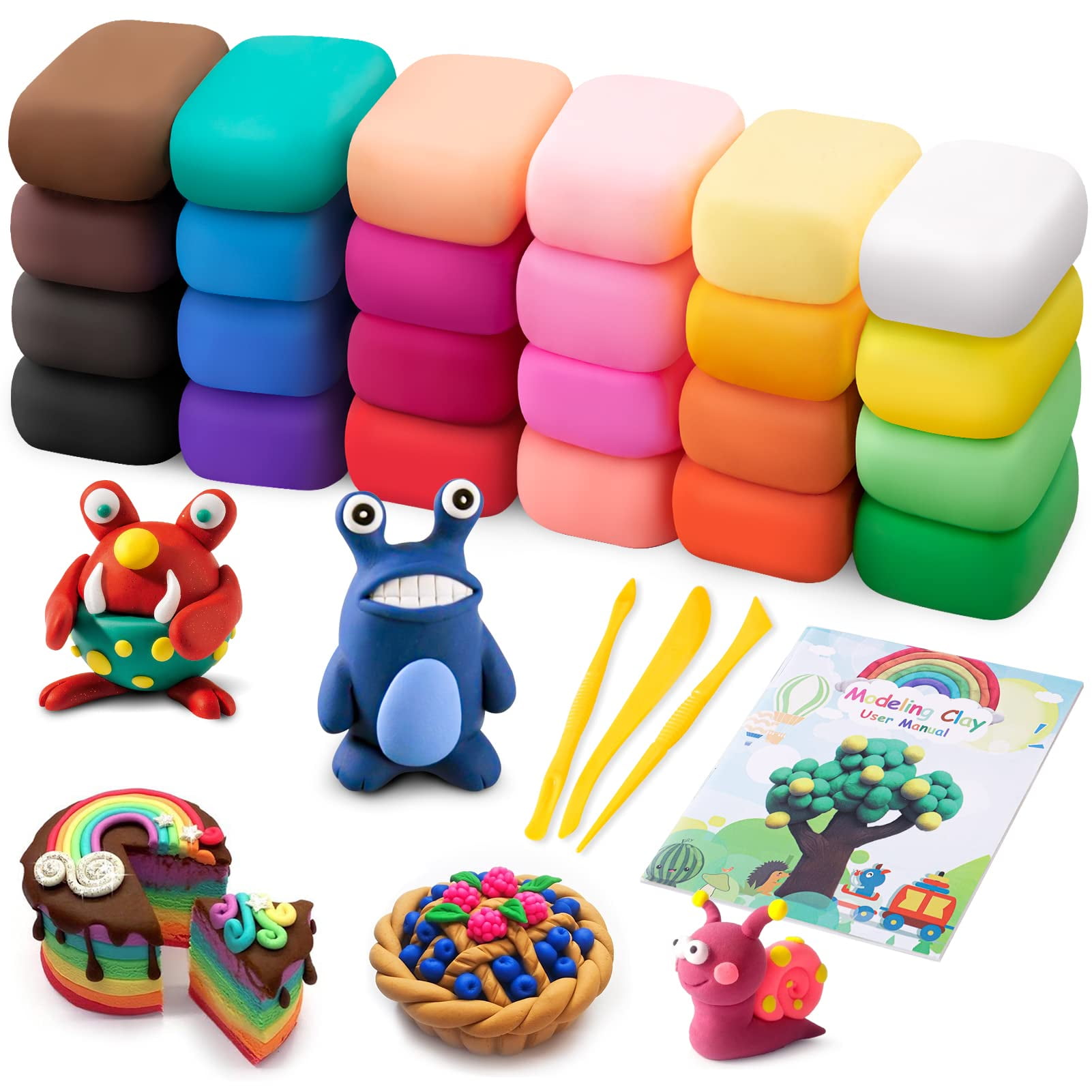 Set De Arcilla Para Modelar Exptolii Air Dry 24 Colores Con 3 Herramientas Para Niños
