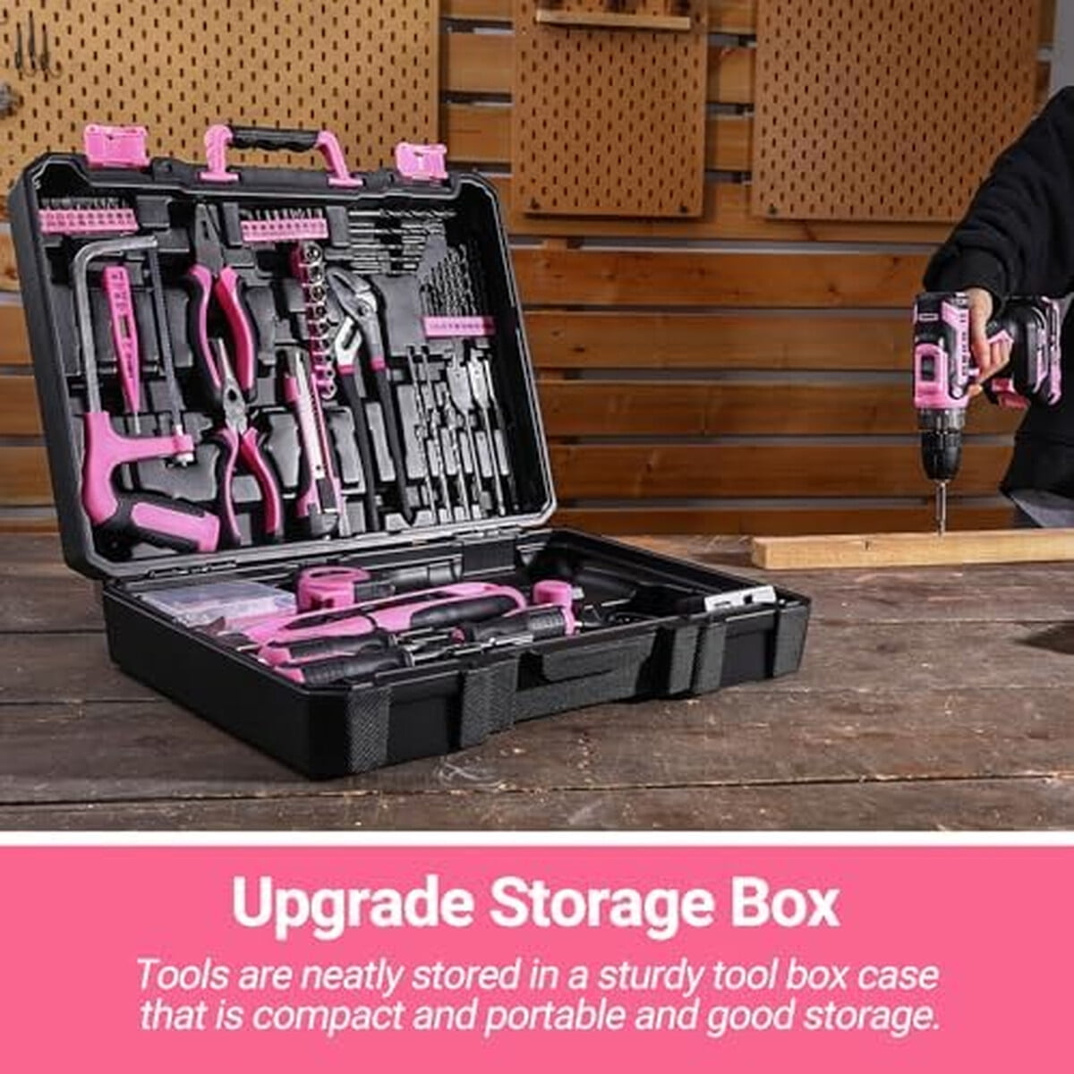 Taladro Inalámbrico Dekopro 20v Kit 186 Piezas Rosa
