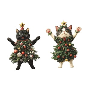 Bothyi - Adorno Para Árbol De Navidad Con Forma De Gato, Plano, 2D, Bonito Adorno Navideño Para Pared, Familiar