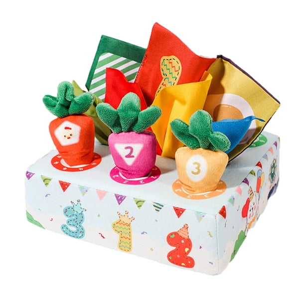 Caja de pañuelos para bebé, tapete de zanahoria, tejido arrugado multifunción, pañuelos creativos ocupados, actividades para habilidades motoras finas parque de atracciones