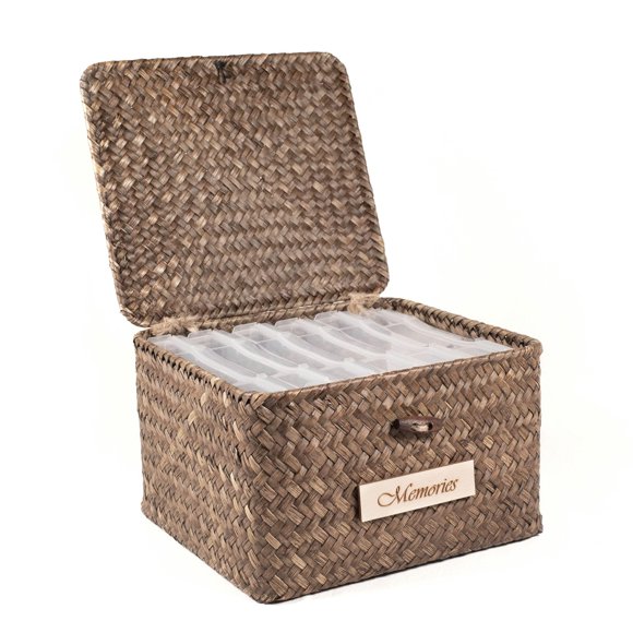 Caja de almacenamiento de fotos BIZYAC Keepsake Seagrass con 6 estuches