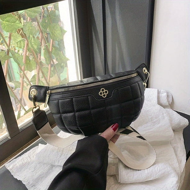 Fashion Quilted Waist Bag, Simple Solid Color Chest Purse, PU Leather Crossbody Bag For Women