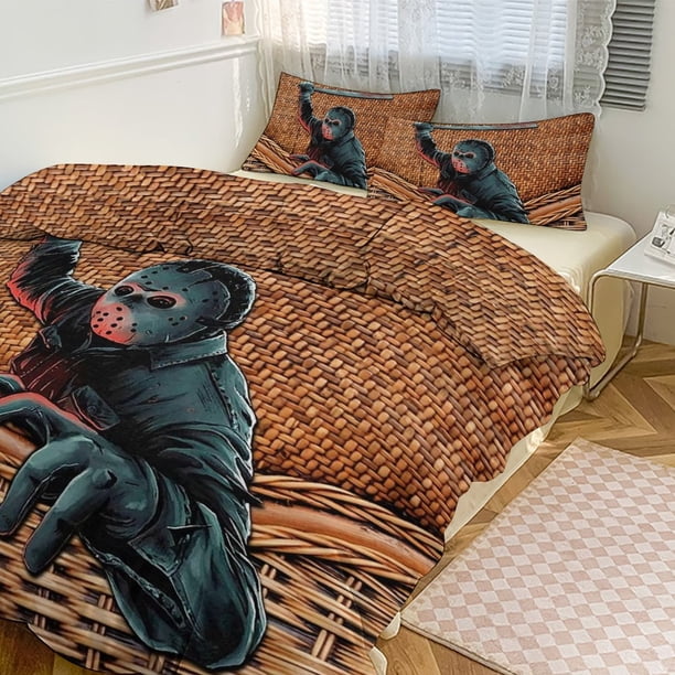 Jason Voorhees Print Bedding Set Pattern Duvet Cove Set 3 Pieces 1 Quilt Cover And 2 Pillowcases for Women Men Teens
