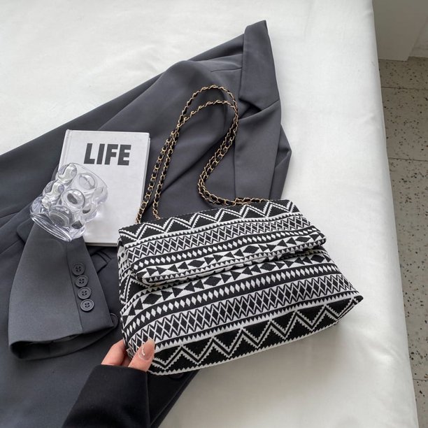 Retro Ethnic Style Shoulder Bag, Geometric Pattern Crossbody Bag, Bohemian Canvas Purse For Women
