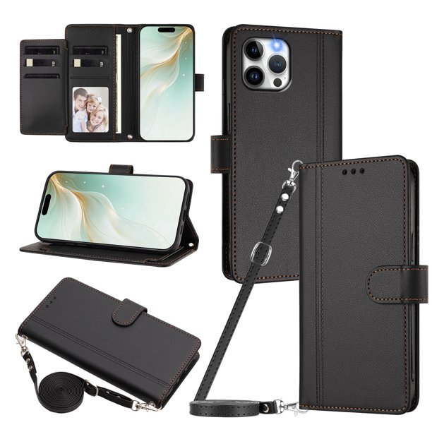 Funda Cartera para iPhone 12 Pro Max con Bolsillo para Billetes, Negro