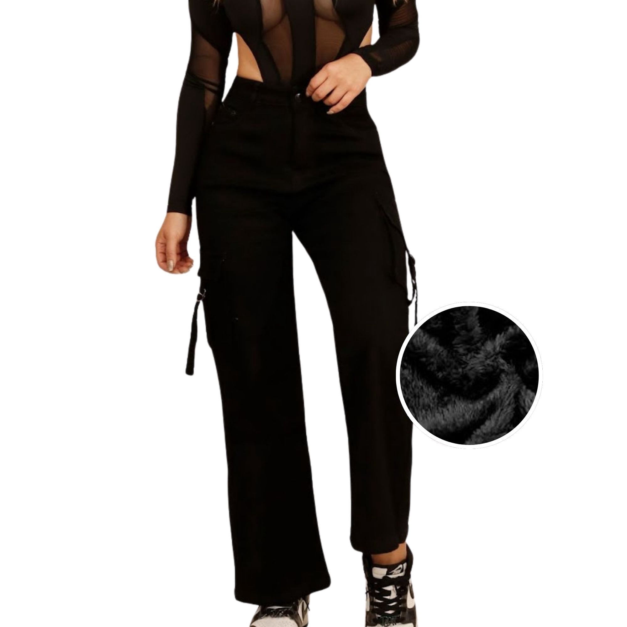 Jaja&jeje - Jeans Cargo Negro Polar Mujer J9880
