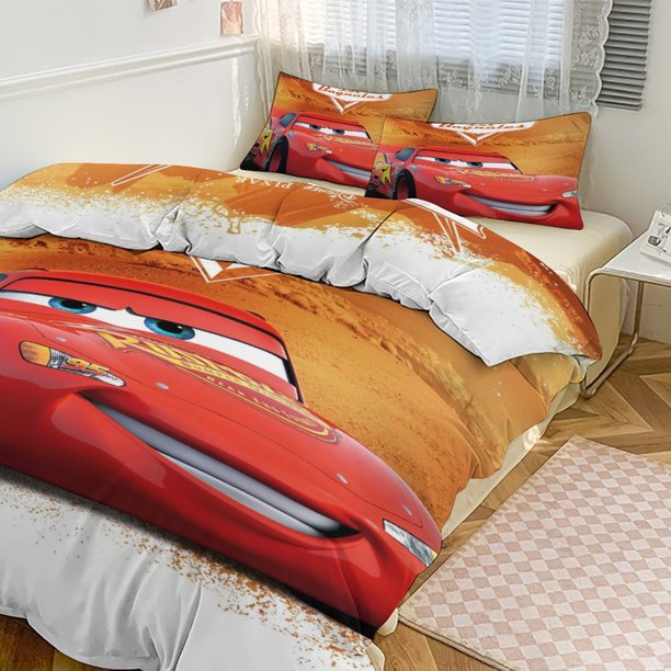 Cars Lightning McQueen Boys 3 Piece Bedding with 1 Flat Sheet And 2 Pillowcases Twin Bed Sheets