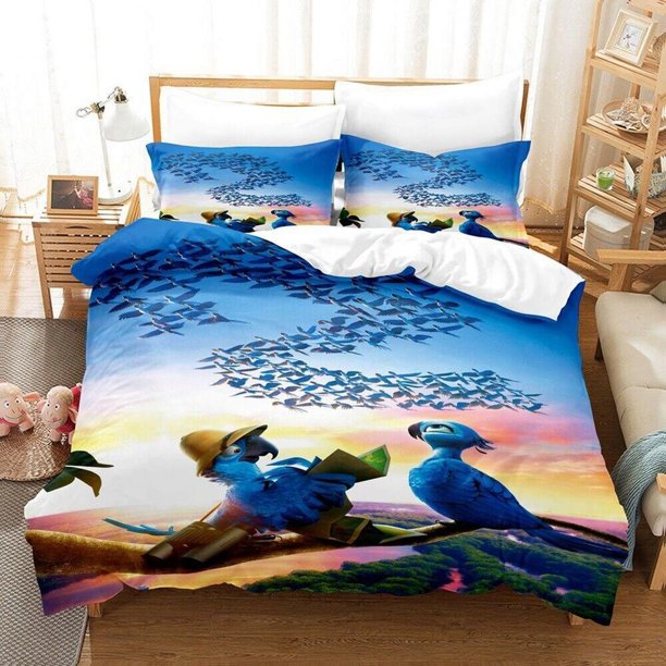 Blue Sky Parrot Bird Quilt Duvet Cover Set Comforter Cover Bedclothes 3-Piece Bedding Set