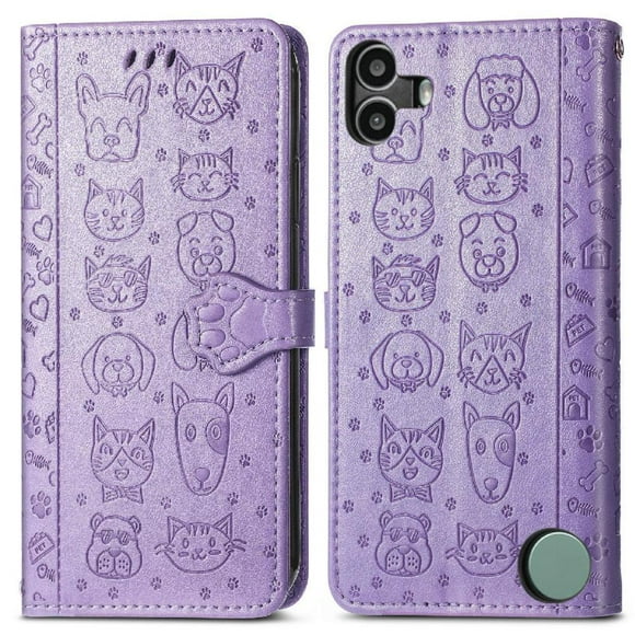 Funda Cartera FOXDOCK para Nothing CMF Phone 1 , Flip PU con Relieve de Gatos y Perros, Tarjetero y Soporte