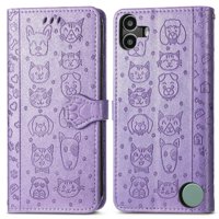 Funda Cartera Foxdock Para Nothing Cmf Phone 1 , Flip Pu Con Relieve De Gatos Y Perros, Tarjetero Y Soporte