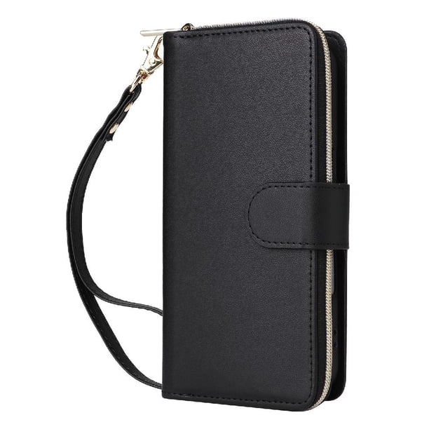 Funda Cartera con Cremallera y Correa para Samsung Galaxy A23 5G Soporte y Tarjetero Negro